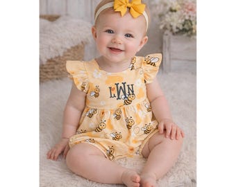 Personalized Bee Romper for Baby Girl | Custom Name Romper | Honey Bee Baby Outfit | First Birthday Romper | Baby Shower Gift