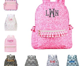 Personalized Seersucker Backpack  | Monogrammed Kids Backpack with Side Pockets | Embroidered Lunch Tote | 8 Color Options