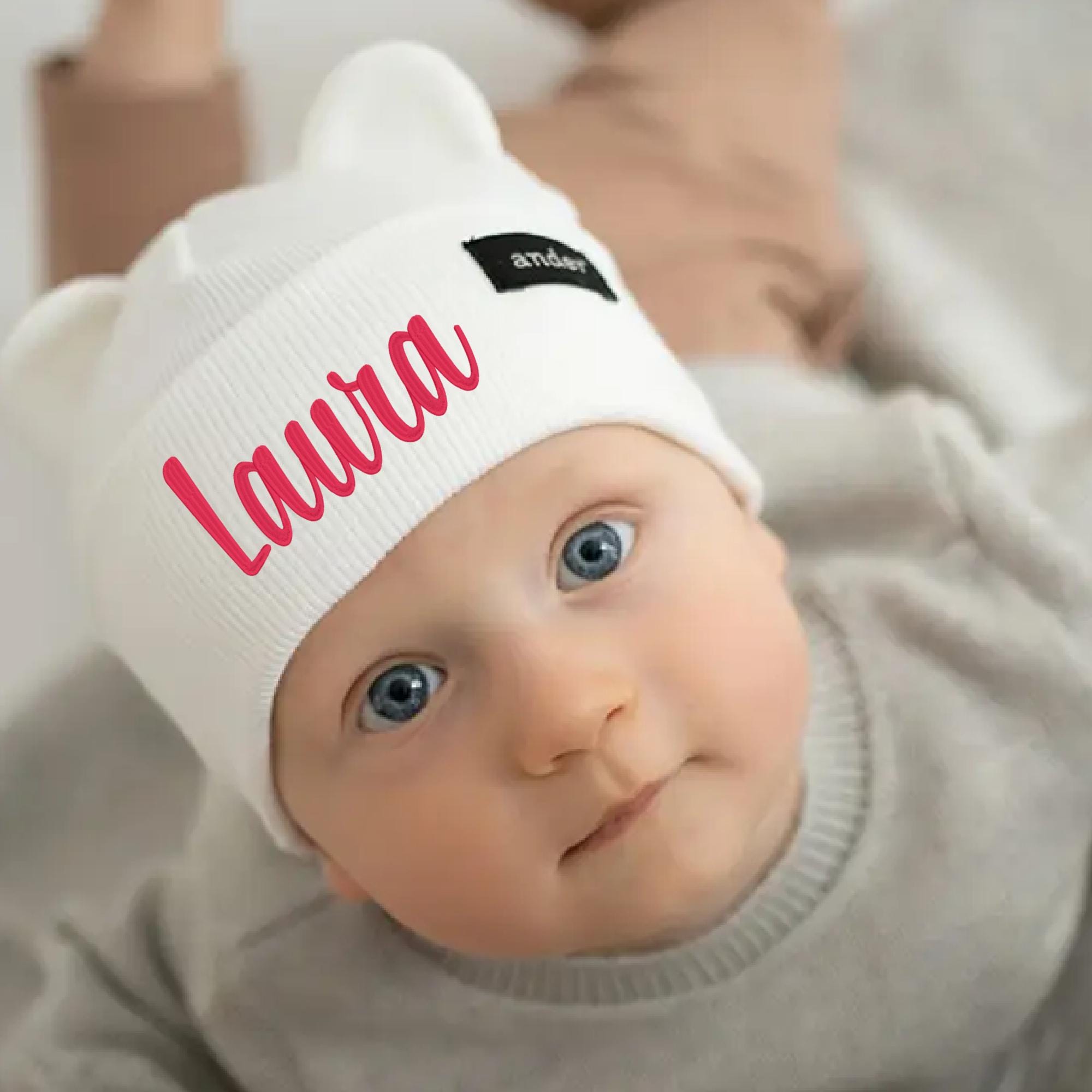 Personalized Baby Beanie with Ears – Custom Embroidered Name - Custom Baby Kids Child Baby Newborn Beanie