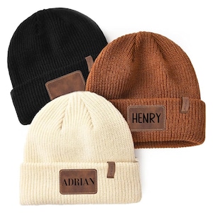 Personalized Baby Beanie – Custom Engraved Leather Patch - Custom Baby Kids Child Baby Newborn Beanie
