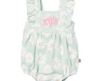 Baby Girl Romper | Sleeveless French Terry Summer Outfit | Personalized Baby Clothes | Newborn to 24 Months | Daisy, Cherry, Gingham