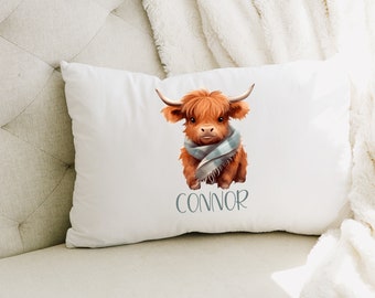 Personalized Kids Highland Cow pillowcase - Custom Kid's Pillowcase - Highland Cow pillowcase - Kids pillow -Boy Pillow-Gift for kids