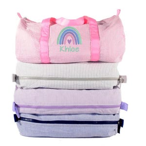 Personalized Toddler Seersucker Duffle Bag – Custom Embroidered Name or Design | Travel & Overnight Bag for Kids | 18"