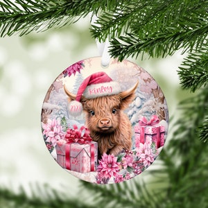 Highland Cow Christmas Ornaments | Cow Kids Personalized Christmas Ornaments for Kids | Personalized ornaments 2024