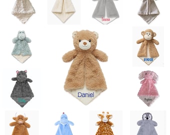 Personalized Cuddler Lovey for Babies & Kids – Custom Embroidered Name | Soft Plush Animal Security Blanket | Baby Shower Gift | 12 Options