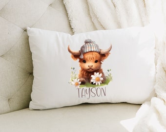 Personalized Kids Highland Cow pillowcase - Custom Kid's Pillowcase - Highland Cow pillowcase - Kids pillow -Boy Pillow-Gift for kids