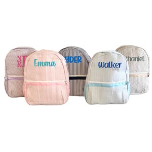 Personalized Toddler Seersucker Backpack – Custom Embroidered Name or Design | Small Kids Backpack for Preschool & Travel