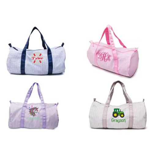 Personalized Baby Duffle Bag Monogram Seersucker Duffel Etsy