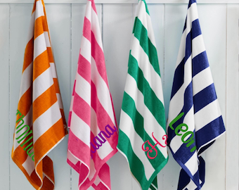 Personalized Embroidered Cabana Striped Beach Towel –Custom Name Pool Towel– Personalized Beach Towel – Bachelorette Gift - Custom Towel