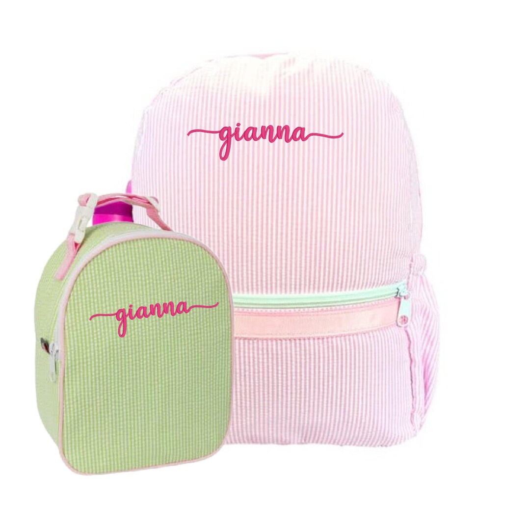 Personalized Seersucker Backpack and Lunchbox Set | Monogrammed Kids ...