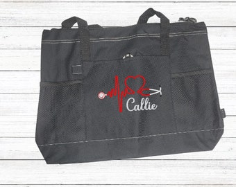 Personalized Heartbeat Stethoscope Tote Bag | Personalized Labor Delivery Tote | Nurse Tote Bag | Nursing Tote Bag | Nurse Gift