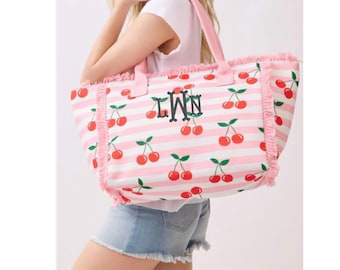 Personalized Beach Tote Bag | Lemon Cherry or Crab Tote | Monogram Beach Bag | Summer Pool Tote | Custom Name Bag