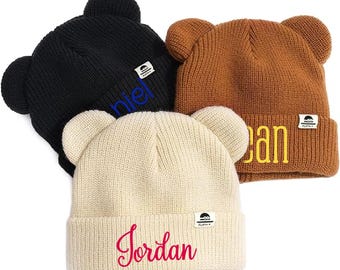 Personalized Baby Beanie with Ears – Custom Embroidered Name - Custom Baby Kids Child Baby Newborn Beanie