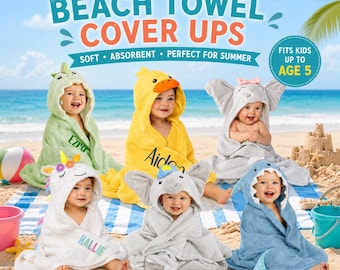 Kids Hooded Beach Towel Cover Up, Personalized Toddler Beach Cover Up, Animal Hooded Towel, Pool Coverup Kids, Beach Towel Poncho, Baby Gift