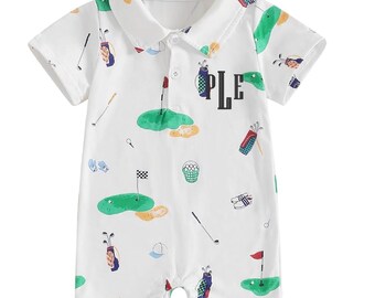 Baby Boy Romper | Golf or Safari Design | Personalized Baby Boy Outfit | Infant Summer Clothes | Toddler One Piece Outfit