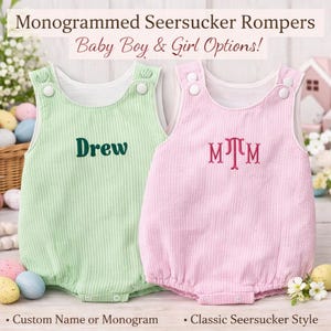 Personalized Baby Bubble Romper – Monogrammed Seersucker Baby Outfit | Custom Baby Gift | Unisex Baby Bubble