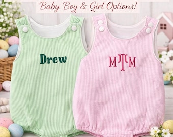 Personalized Baby Bubble Romper – Monogrammed Seersucker Baby Outfit | Custom Baby Gift | Unisex Baby Bubble