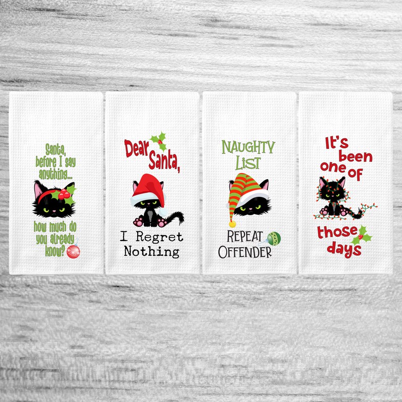Funny Cat Dish Towels Funny Christmas Kitchen Towels Etsy