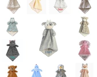 Personalized Cuddler Lovey for Babies & Kids – Custom Embroidered Name | Soft Plush Animal Security Blanket | Baby Shower Gift | 12 Options