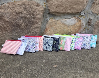 Handmade Quilted Card Wallet | Mini Fabric Card Holder with Keychain Clasp | Small Zipper Wallet | Limited Edition Prints