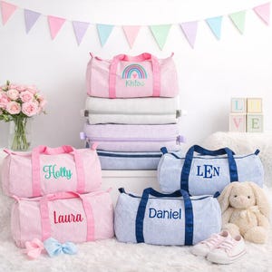 Personalized Toddler Seersucker Duffle Bag – Custom Embroidered Name or Design | Travel & Overnight Bag for Kids | 18"