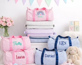 Personalized Toddler Seersucker Duffle Bag – Custom Embroidered Name or Design | Travel & Overnight Bag for Kids | 18"