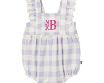 Baby Girl Romper | Sleeveless French Terry Summer Outfit | Personalized Baby Clothes | Newborn to 24 Months | Daisy, Cherry, Gingham