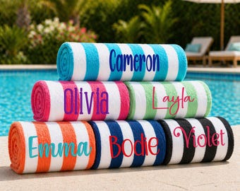 Personalized Kids Beach Towel | Custom Name Towel | Embroidered Toddler Towel | Fast Dry Pool Towel | Thin Lightweight Beach Towel