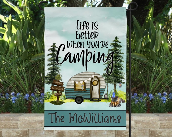 Personalized Camping Flag, Custom Campsite Sign, Camper Gift, RV Campsite Gift, Happy Campers