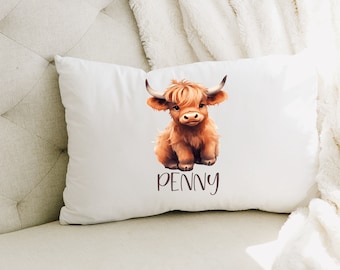 Personalized Kids Highland Cow pillowcase - Custom Kid's Pillowcase - Highland Cow pillowcase - Kids pillow -Boy Pillow-Gift for kids