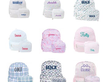 Personalized Backpack and Lunchbox Set | Monogrammed Kids Backpack with Side Pockets | Embroidered Lunch Tote | Multiple Design Options