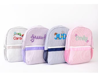 Personalized Toddler Seersucker Backpack – Custom Embroidered Name or Design | Small Kids Backpack for Preschool & Travel