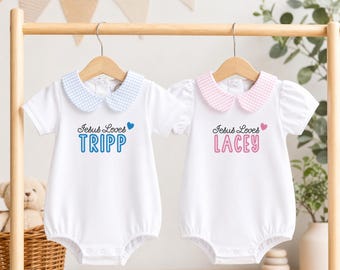 Personalized Baby Bubble Shirt | Embroidered Name Outfit | Boy Girl Bubble Romper | Monogram Baby Outfit | Classic Collar Bubble 6M–3T