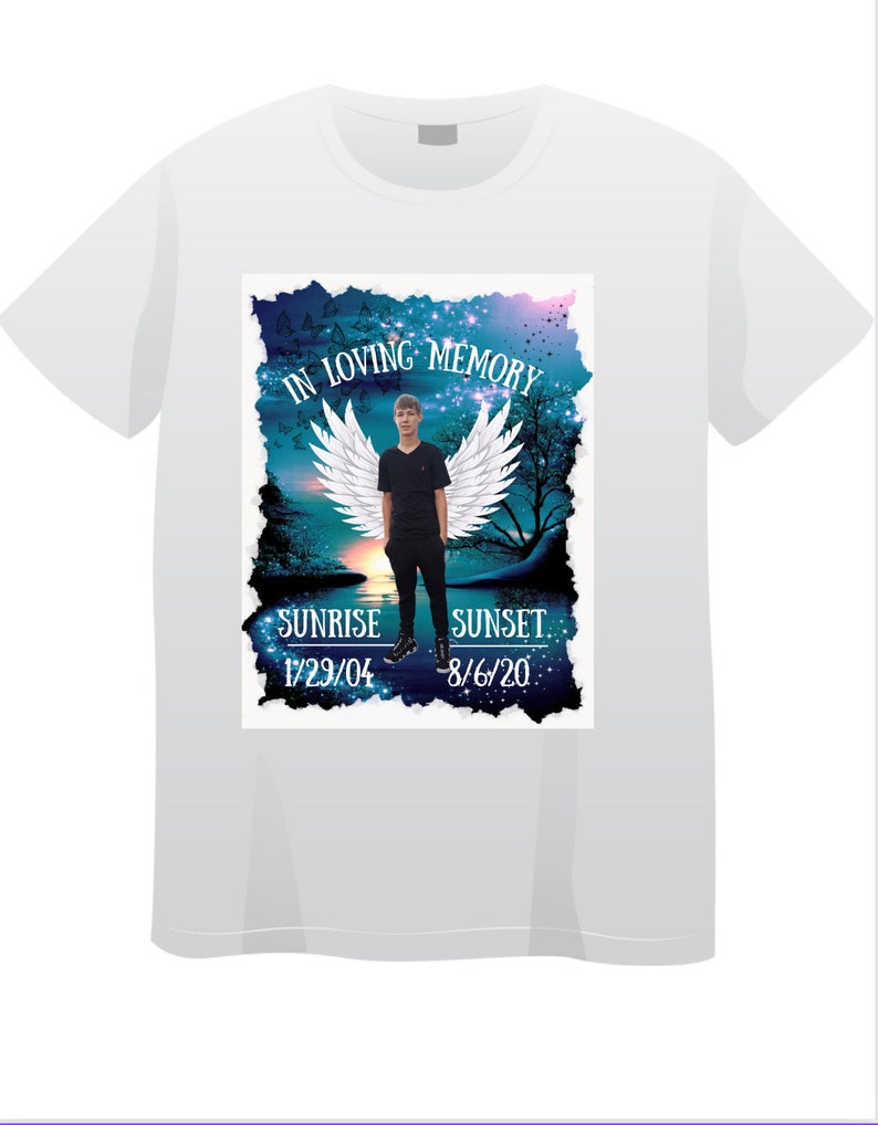 In Loving Memory Edible Template Turquoise Blue Sunset Angel Wings PNG