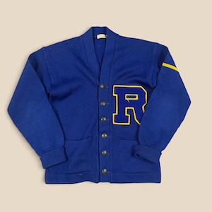 Vintage 50s Maison Blanche Varsity Wool Cardigan Letterman Sweater R Patch Flaw