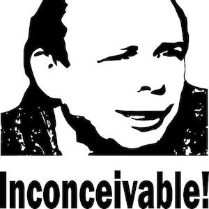 May include: Black and white illustration of a man with a bald head and a surprised expression. The text "Inconceivable!" is below the image.
