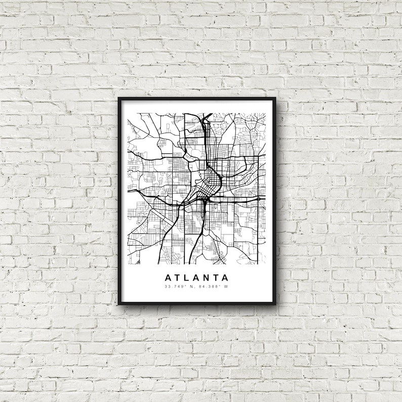 Modern Wall Art Contemporary Art Gift Atlanta Georgia City Map Print Premium Poster Office Decor