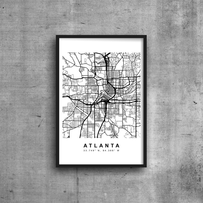 Modern Wall Art Contemporary Art Gift Atlanta Georgia City Map Print Premium Poster Office Decor