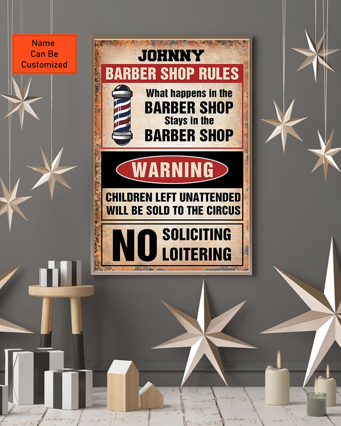 Personalized Barber Shop Rules Poster Children Left Etsy