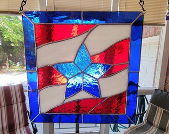 Patriotic Red, White and Blue Stained Glass 10"W x 10"H