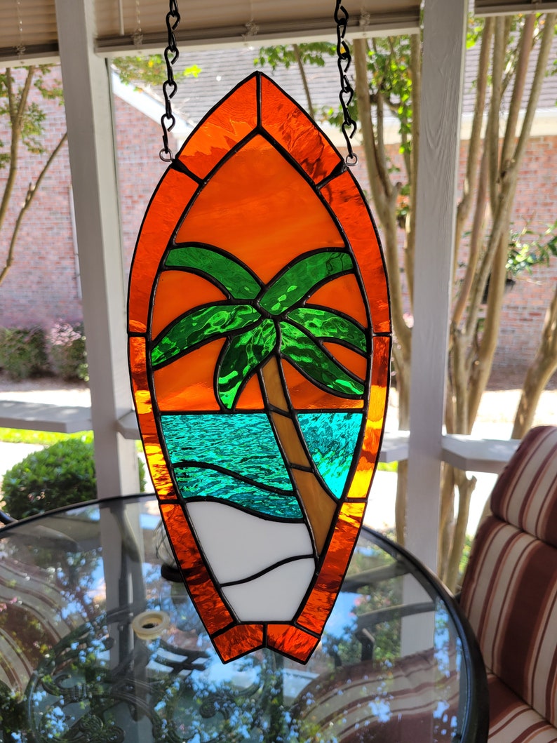 Stained Glass Surfboard Ocean Scene 6.5w X 15.5h Etsy