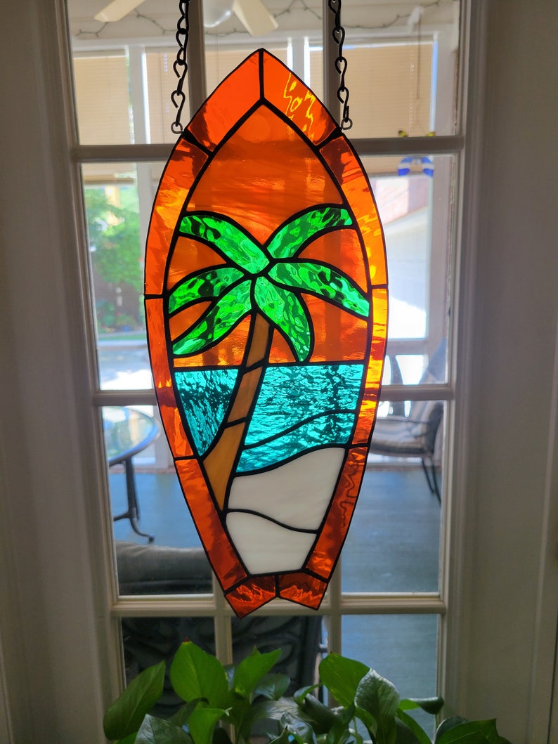 Stained Glass Surfboard Ocean Scene 6.5w X 15.5h Etsy