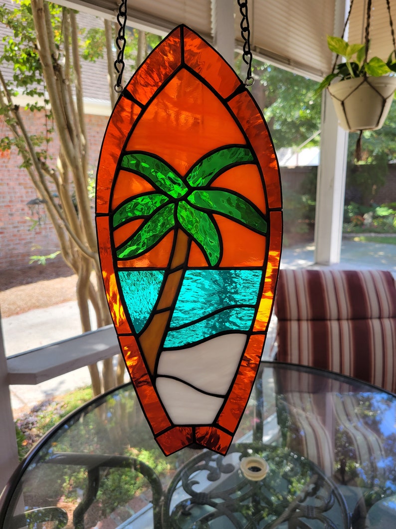 Stained Glass Surfboard Ocean Scene 6.5w X 15.5h Etsy