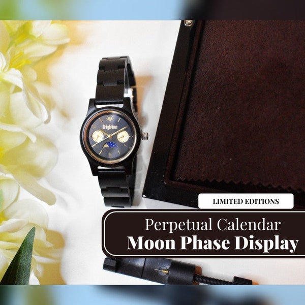 Wood Watch For Her, Luxury Watch with Perpetual Calendar & Moonphase Display, Gifts For Her - Limited Editions