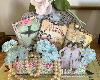 Mixed Media Assemblage, Vintage Ephemera Assemblage, Vintage Assemblage, Romantic Mixed Media Art, Romantic Assemblage