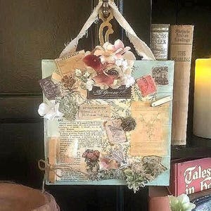 Mixed Media Kunst Wandbild / Romantische Gartenwand Montage / Fundstück Kunst, Collage