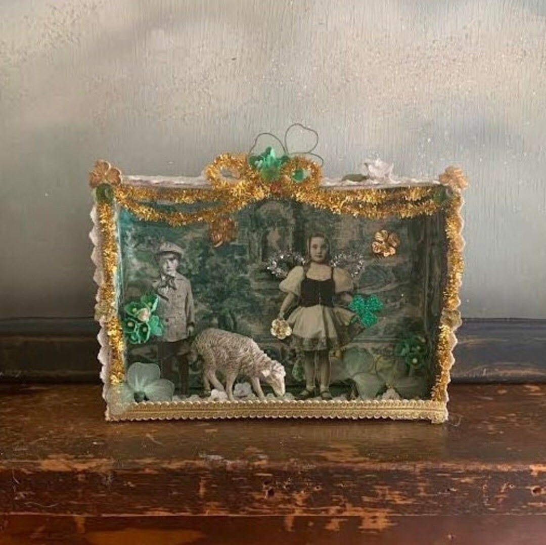 Magical St Patricks Day Shadow Box, Mixed Media Art Box, Diorama