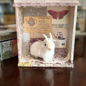Decoupaged Cigar Box Shabby Chic Style Shadowbox, Found Object Assemblage, Mixed Media Art Box,