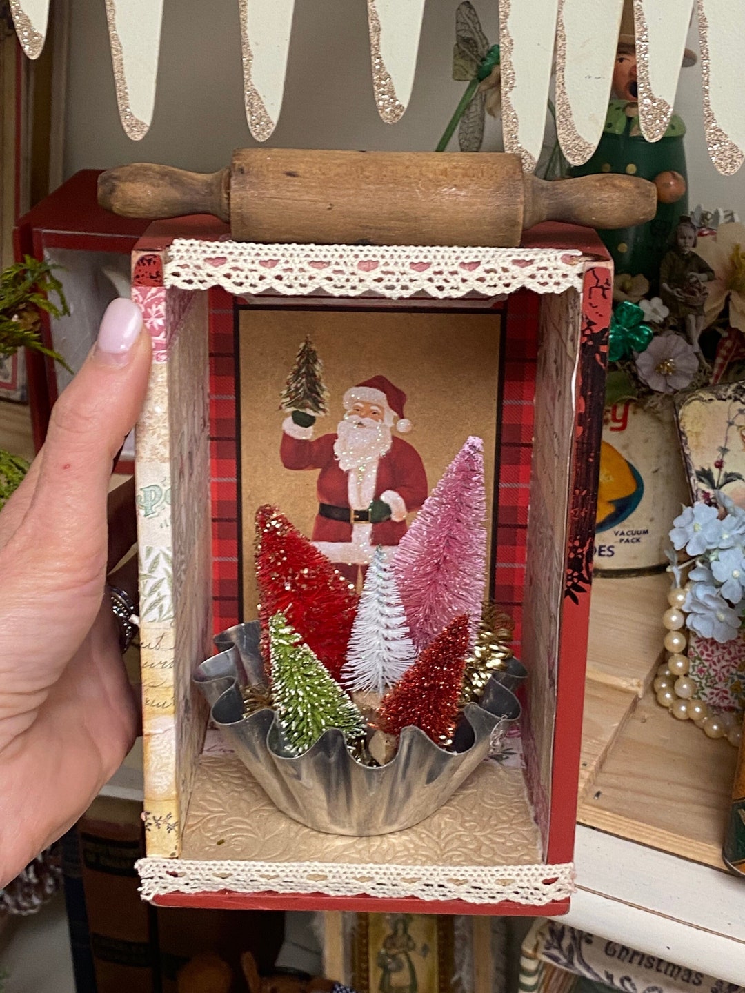 Christmas Shadowbox, Mixed Media Art Box, Found Object Diorama Etsy