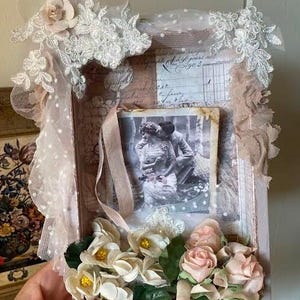 Romantic, Handmade, Shabby Chic Style Shadowbox, Mixed Media Art Box,  Bridal Style Assemblage, Vintage Style Diorama